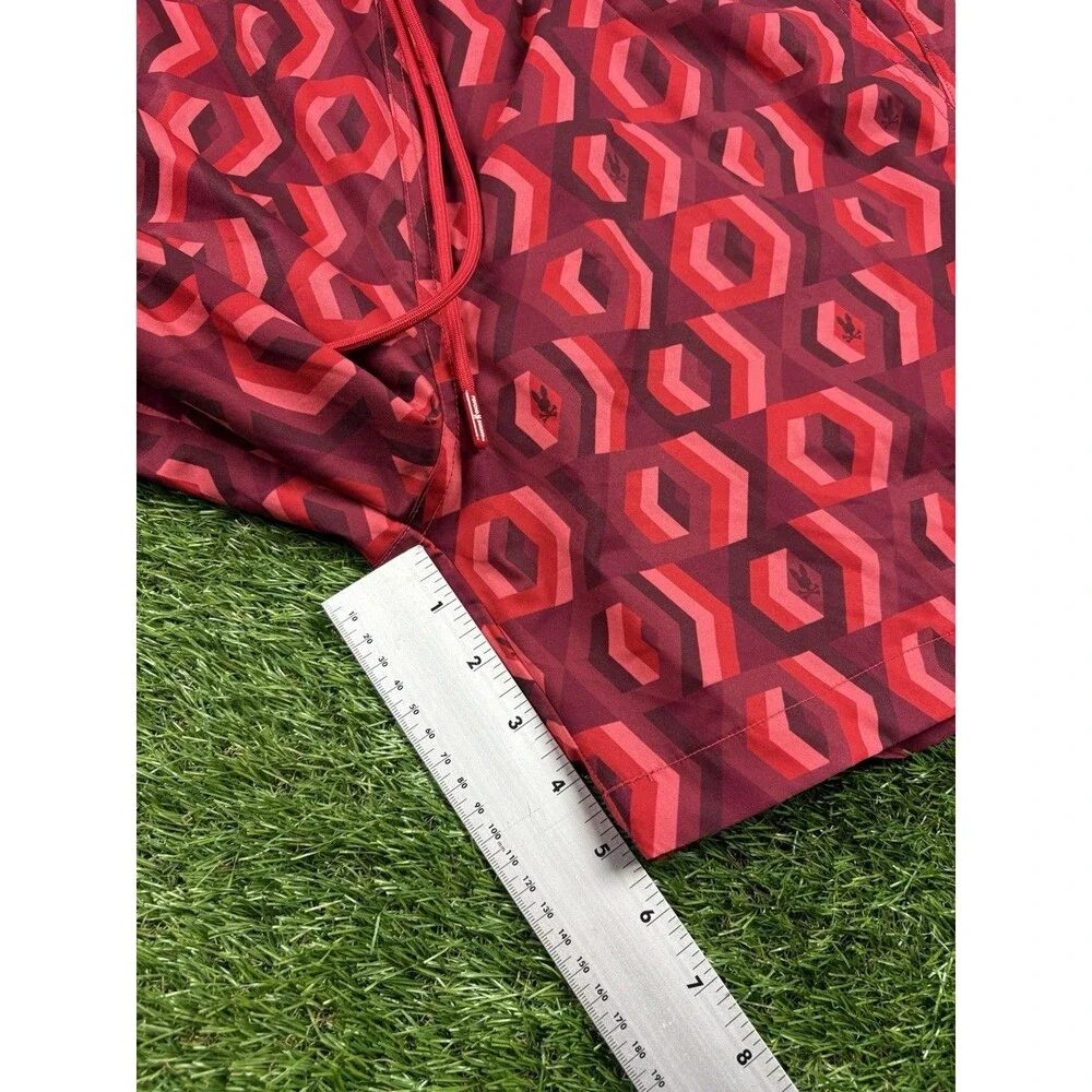 Psycho Bunny Swim Trunks L Geometric Print Red Black Mesh Lined